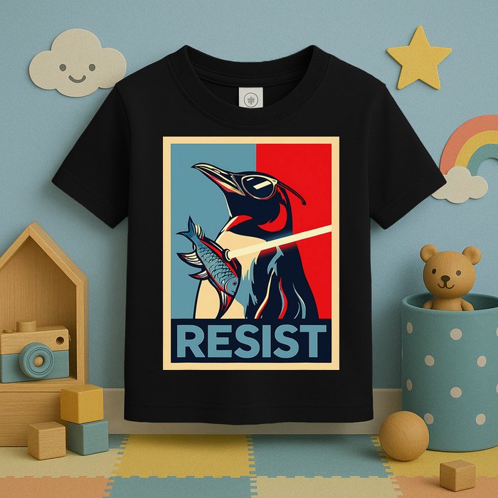 Resist Penguin Protest Bird With Sunglasses Sword Fish Art Toddler T-Shirt