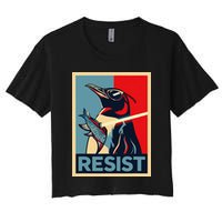 Resist Penguin Protest Bird With Sunglasses Sword Fish Art Women's Crop Top Tee