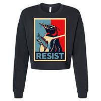 Resist Penguin Protest Bird With Sunglasses Sword Fish Art Cropped Pullover Crew