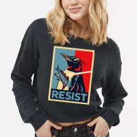 Resist Penguin Protest Bird With Sunglasses Sword Fish Art Cropped Pullover Crew