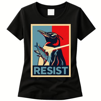 Resist Penguin Protest Bird With Sunglasses Sword Fish Art Womens T-Shirt