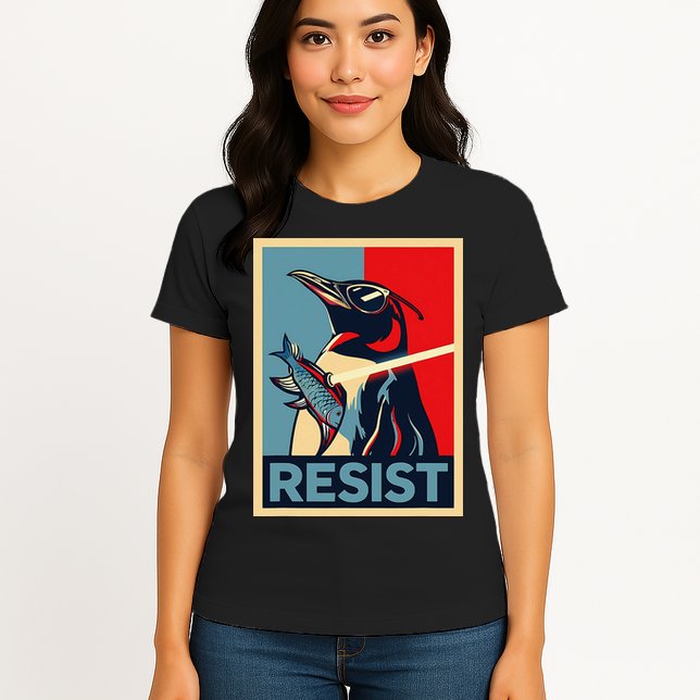 Resist Penguin Protest Bird With Sunglasses Sword Fish Art Womens T-Shirt