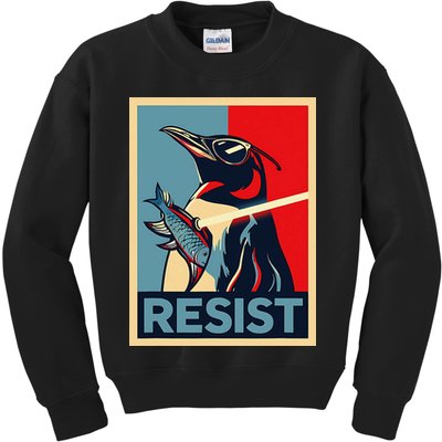Resist Penguin Protest Bird With Sunglasses Sword Fish Art Kids Sweatshirt