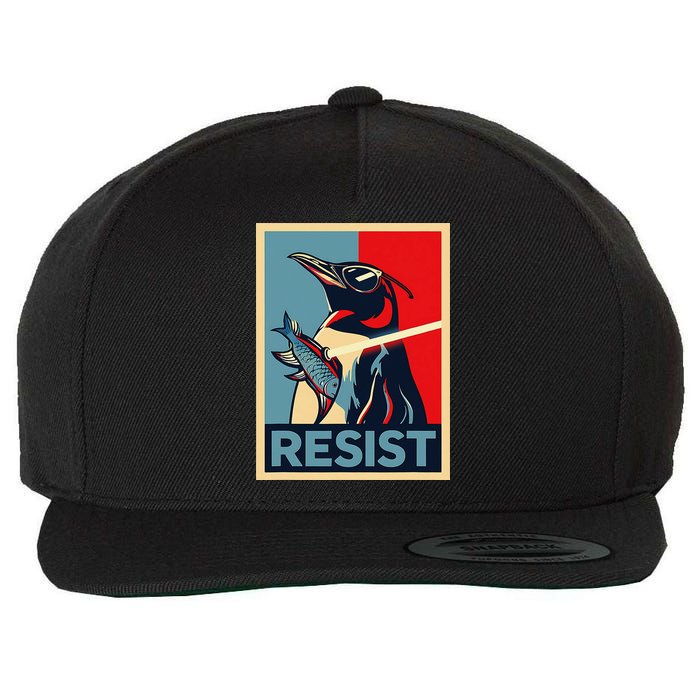 Resist Penguin Protest Bird With Sunglasses Sword Fish Art Wool Snapback Cap