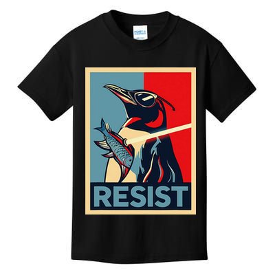 Resist Penguin Protest Bird With Sunglasses Sword Fish Art Kids T-Shirt