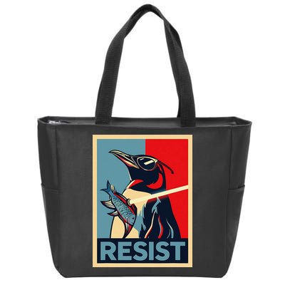 Resist Penguin Protest Bird With Sunglasses Sword Fish Art Zip Tote Bag