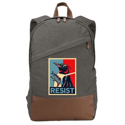 Resist Penguin Protest Bird With Sunglasses Sword Fish Art Cotton Canvas Backpack