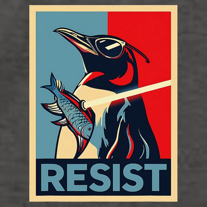 Resist Penguin Protest Bird With Sunglasses Sword Fish Art Vector Backpack