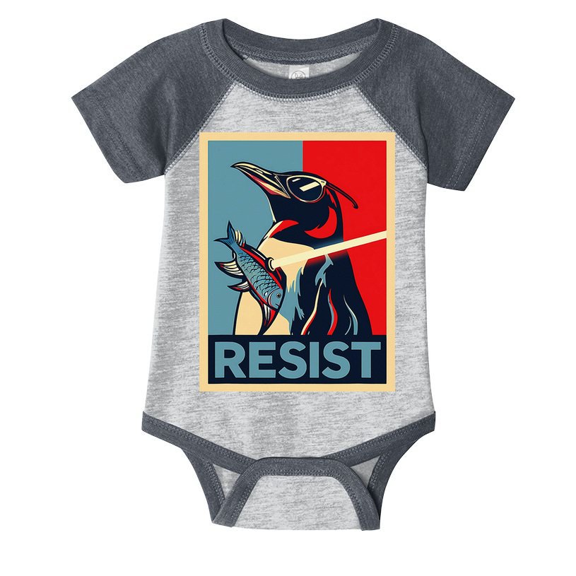 Resist Penguin Protest Bird With Sunglasses Sword Fish Art Infant Baby Jersey Bodysuit