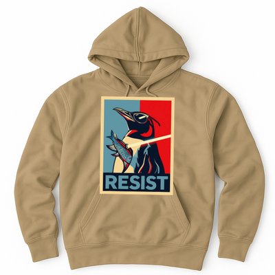 Resist Penguin Protest Bird With Sunglasses Sword Fish Art Hoodie