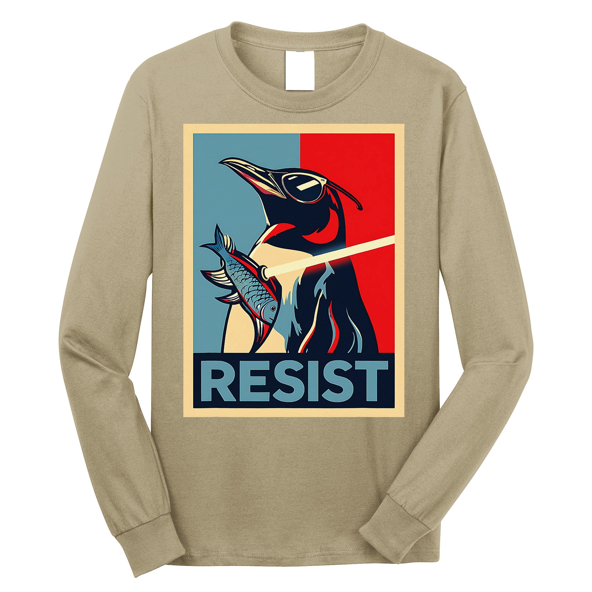 Resist Penguin Protest Bird With Sunglasses Sword Fish Art Long Sleeve Shirt