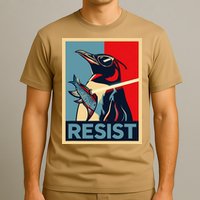Resist Penguin Protest Bird With Sunglasses Sword Fish Art T-Shirt