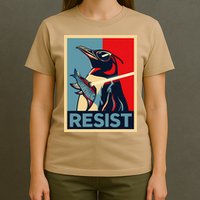 Resist Penguin Protest Bird With Sunglasses Sword Fish Art T-Shirt