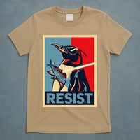Resist Penguin Protest Bird With Sunglasses Sword Fish Art T-Shirt