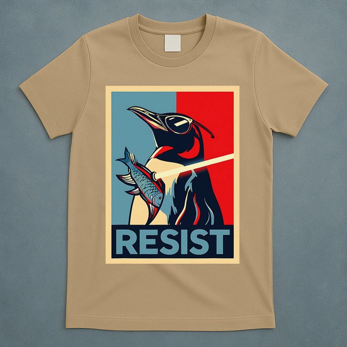 Resist Penguin Protest Bird With Sunglasses Sword Fish Art T-Shirt