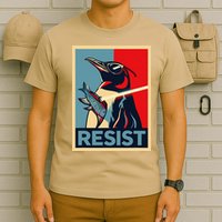 Resist Penguin Protest Bird With Sunglasses Sword Fish Art T-Shirt