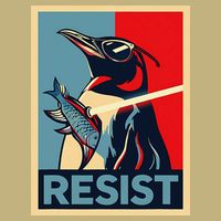 Resist Penguin Protest Bird With Sunglasses Sword Fish Art T-Shirt