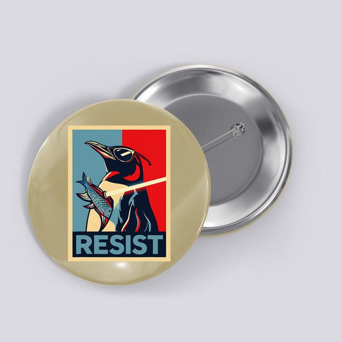 Resist Penguin Protest Bird With Sunglasses Sword Fish Art Button