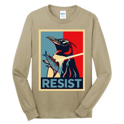Resist Penguin Protest Bird With Sunglasses Sword Fish Art Tall Long Sleeve T-Shirt
