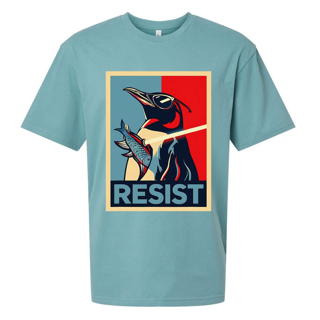 Resist Penguin Protest Bird With Sunglasses Sword Fish Art Sueded Cloud Jersey T-Shirt
