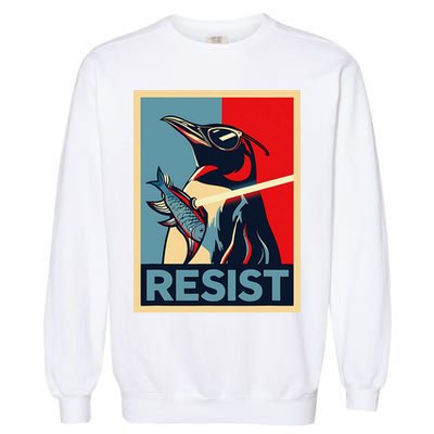 Resist Penguin Protest Bird With Sunglasses Sword Fish Art Garment-Dyed Sweatshirt
