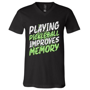 Retro Playing Pickleball Improves Memory Dink Player V-Neck T-Shirt