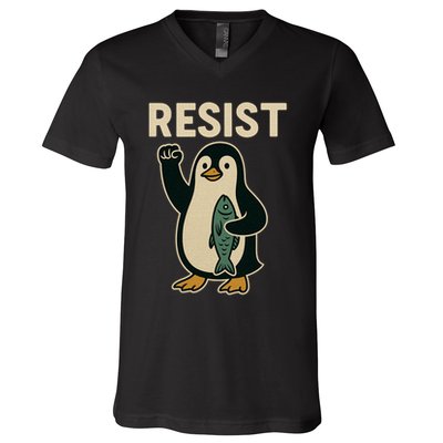 Resist Penguin Protest Against Tariffs V-Neck T-Shirt