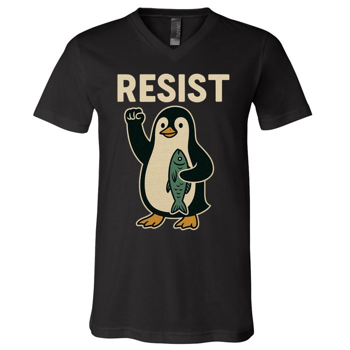 Resist Penguin Protest Against Tariffs V-Neck T-Shirt