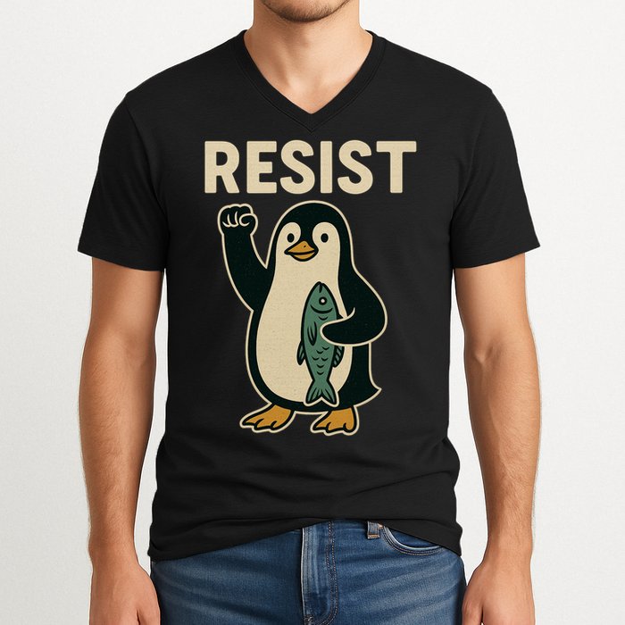 Resist Penguin Protest Against Tariffs V-Neck T-Shirt