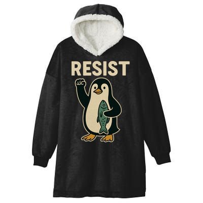 Resist Penguin Protest Against Tariffs Hooded Wearable Blanket