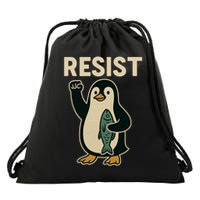Resist Penguin Protest Against Tariffs Drawstring Bag