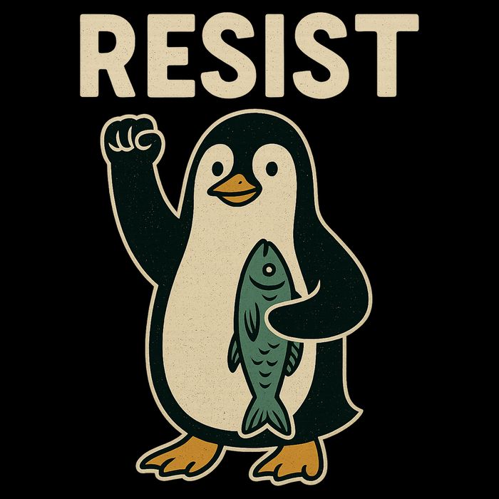 Resist Penguin Protest Against Tariffs Drawstring Bag