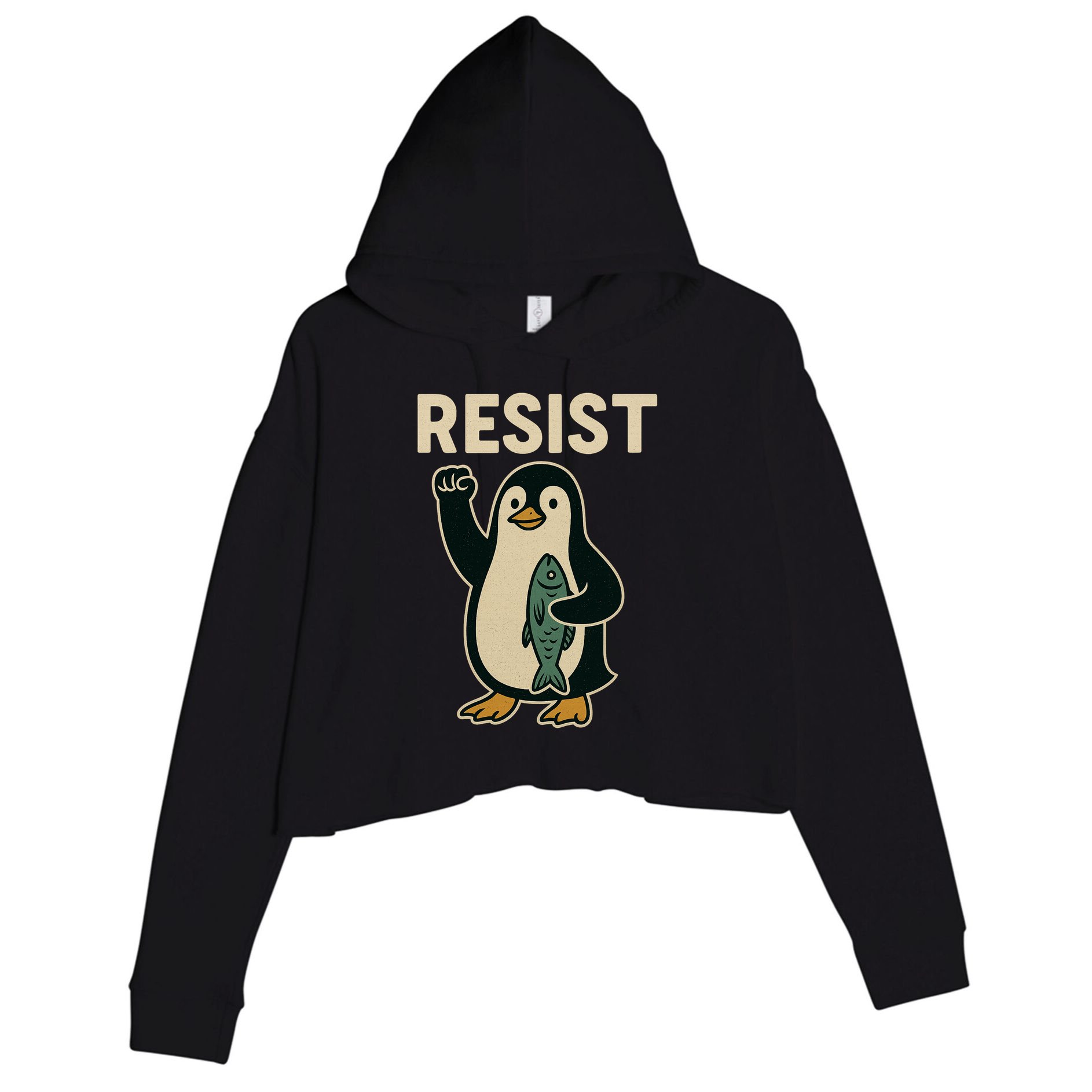 Resist Penguin Protest Against Tariffs Crop Fleece Hoodie