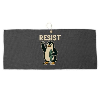 Resist Penguin Protest Against Tariffs Large Microfiber Waffle Golf Towel