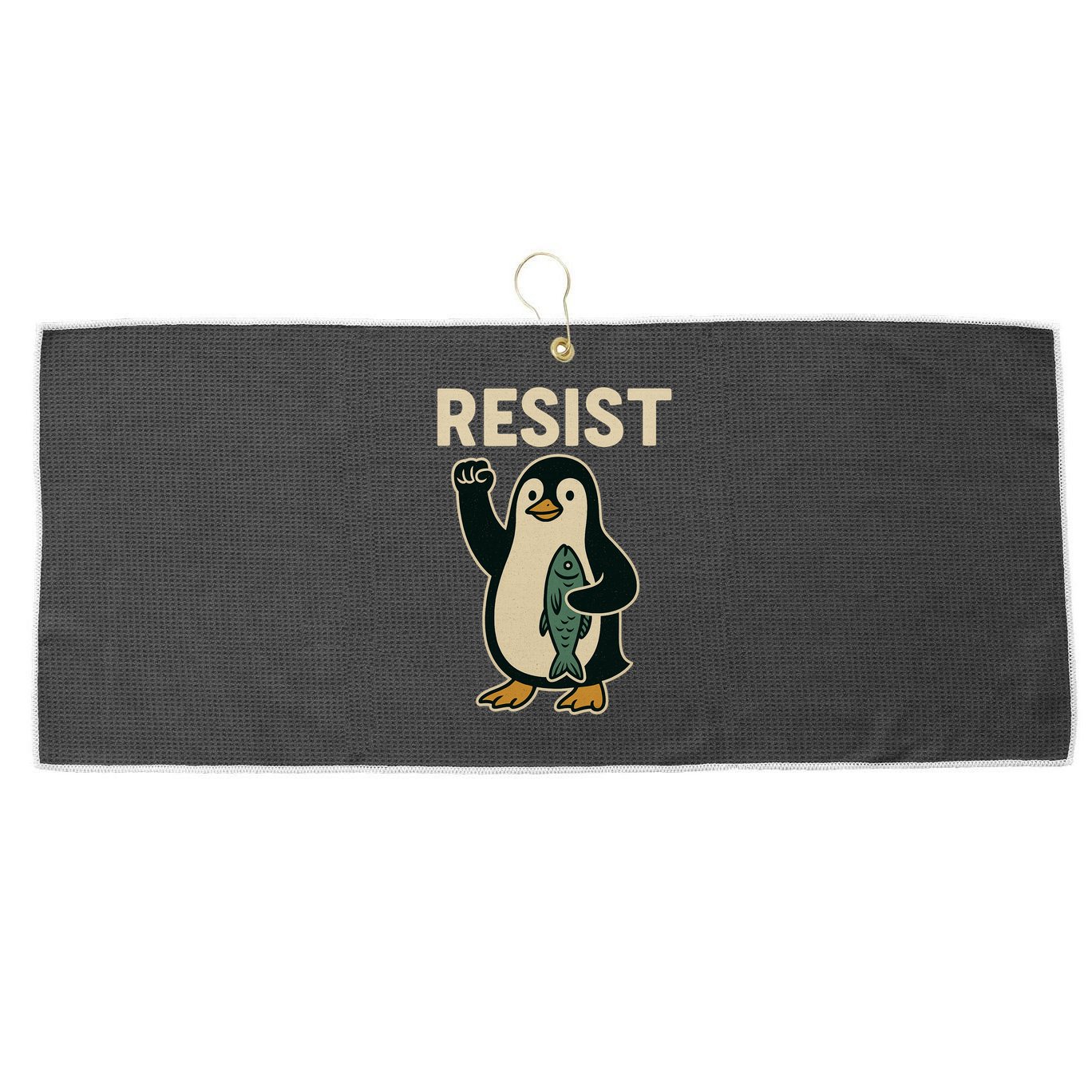 Resist Penguin Protest Against Tariffs Large Microfiber Waffle Golf Towel