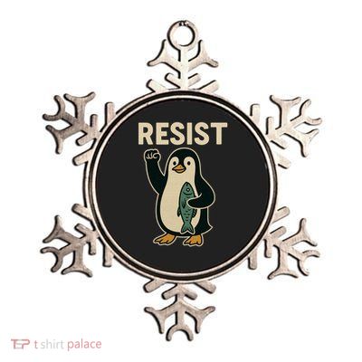 Resist Penguin Protest Against Tariffs Metallic Star Ornament