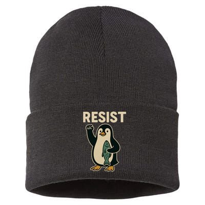 Resist Penguin Protest Against Tariffs Sustainable Knit Beanie