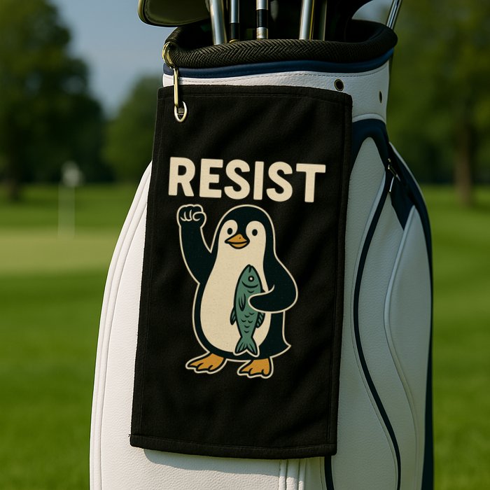 Resist Penguin Protest Against Tariffs Golf Towel