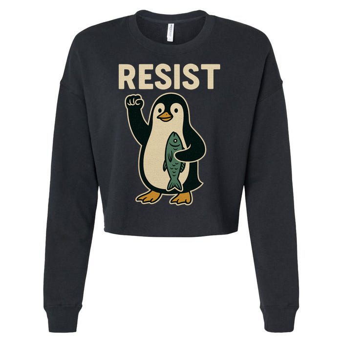 Resist Penguin Protest Against Tariffs Cropped Pullover Crew