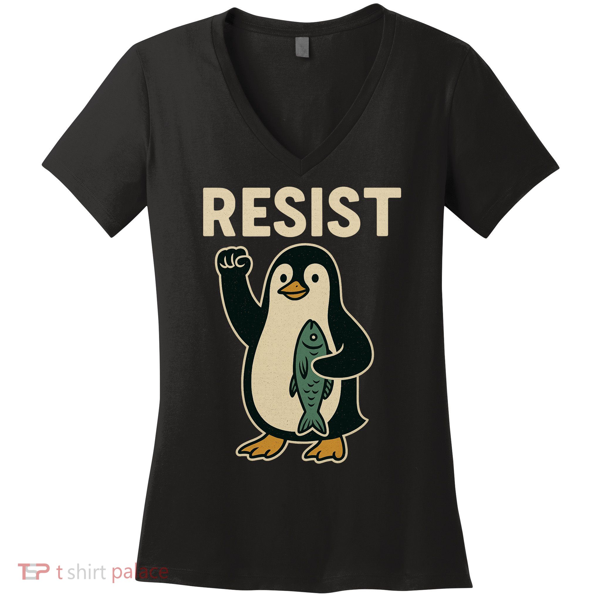 Resist Penguin Protest Against Tariffs Women's V-Neck T-Shirt