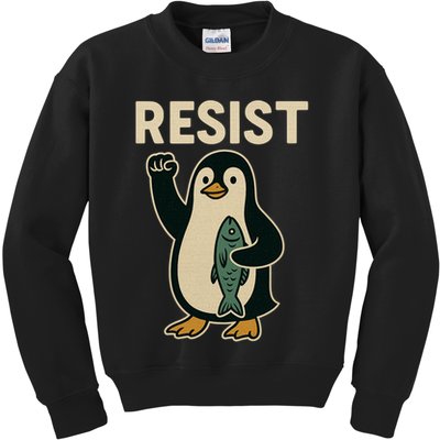 Resist Penguin Protest Against Tariffs Kids Sweatshirt