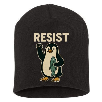 Resist Penguin Protest Against Tariffs Short Acrylic Beanie