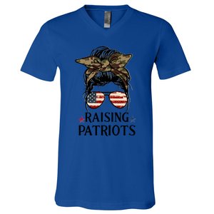 Raising Patriots Patriotic Mom Gift V-Neck T-Shirt