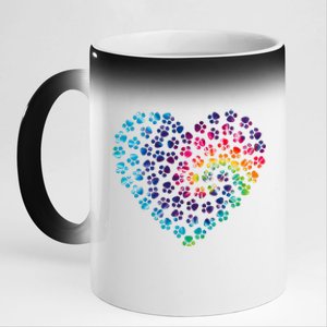 Rainbow Paw Print Heart Dog Lover 11oz Black Color Changing Mug