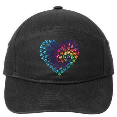 Rainbow Paw Print Heart Dog Lover 7-Panel Snapback Hat