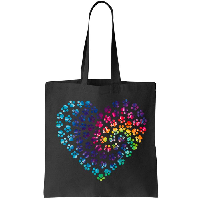 Rainbow Paw Print Heart Dog Lover Bag