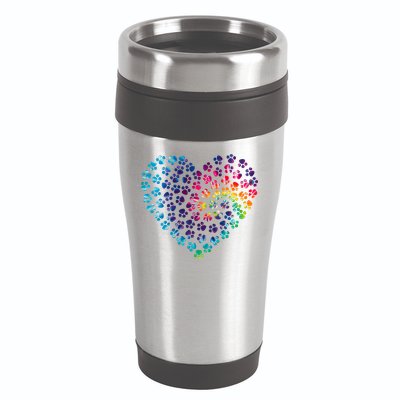 Rainbow Paw Print Heart Dog Lover 16oz Travel Tumbler