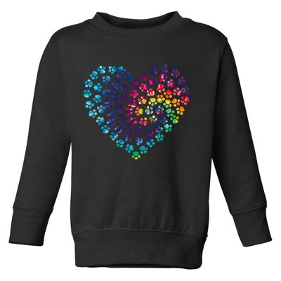 Rainbow Paw Print Heart Dog Lover Toddler Sweatshirt