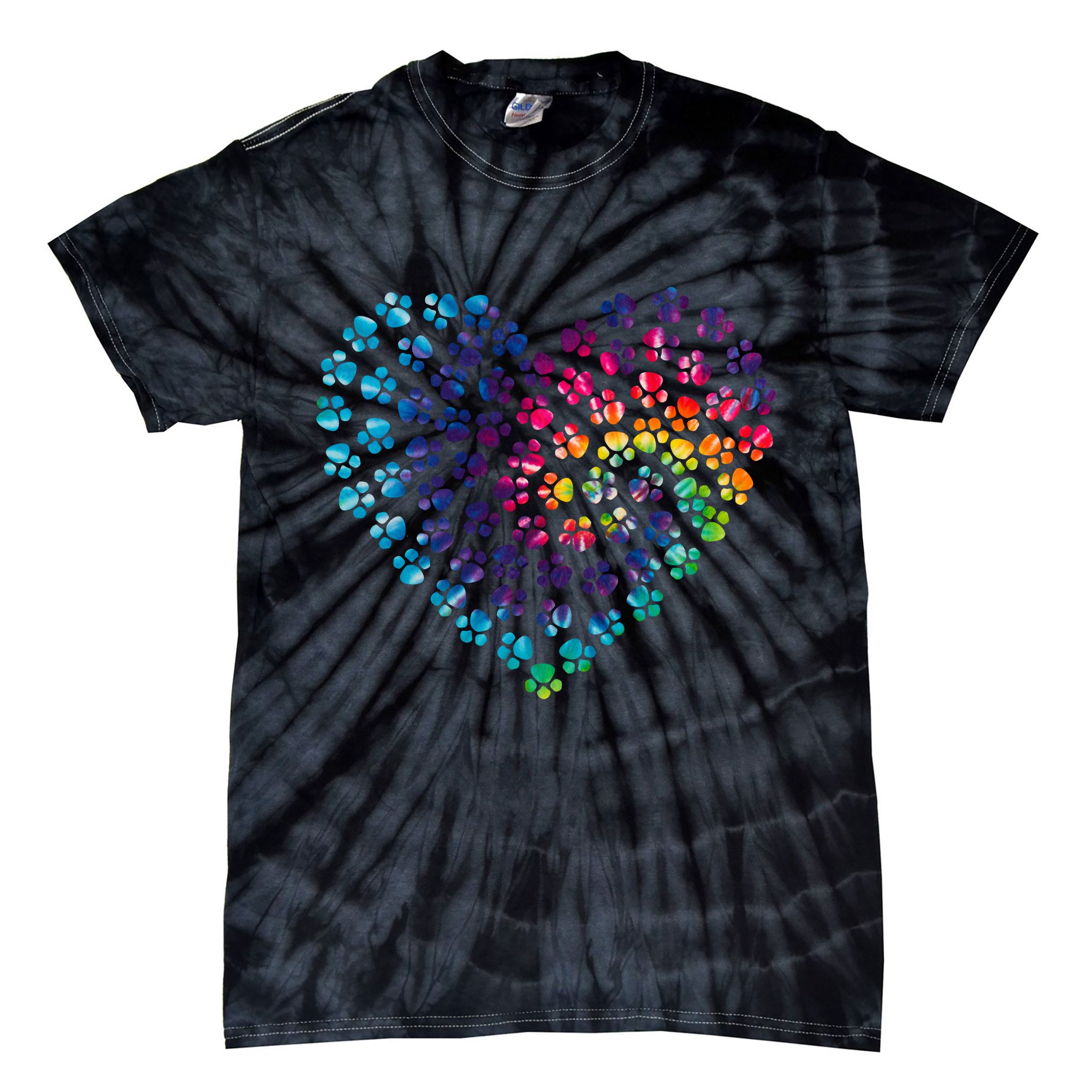 Rainbow Paw Print Heart Dog Lover Tie-Dye T-Shirt