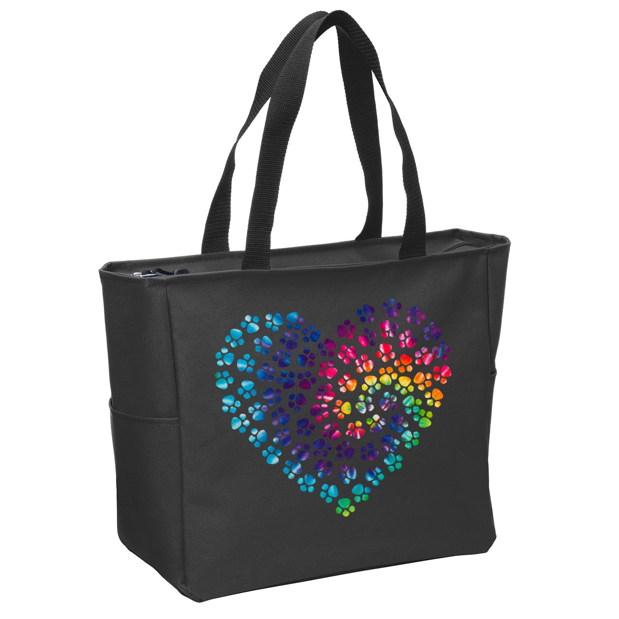 Rainbow Paw Print Heart Dog Lover Zip Tote Bag